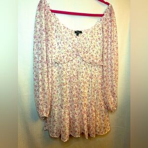 Trixxi Pink Floral milkmaid babydoll smocked cottagecore dress ruffles spring M